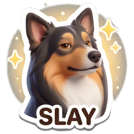 Border Collie looking confident and glowing, text SLAY Cheerful Border Collie Expressions sticker for expressive chats and social replies.