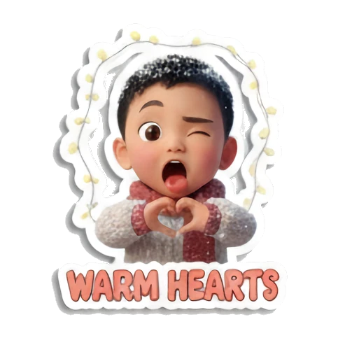 Boy making heart gesture, warm hearts Winter Boy Adventures sticker for expressive chats and social replies.