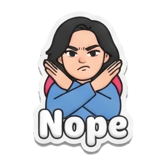 Girl crossing arms in rejection, text Nope Puffy Girl Daily Vibes sticker for expressive chats and social replies.