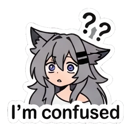 Wolf girl looking confused with question marks Grey Wolf Girl Daily Life sticker for expressive chats and social replies.