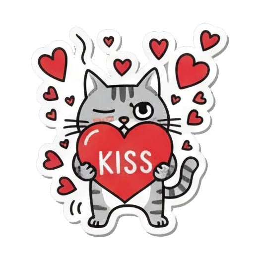cat holding a heart saying kiss Playful Tabby Cat Daily sticker for expressive chats and social replies.