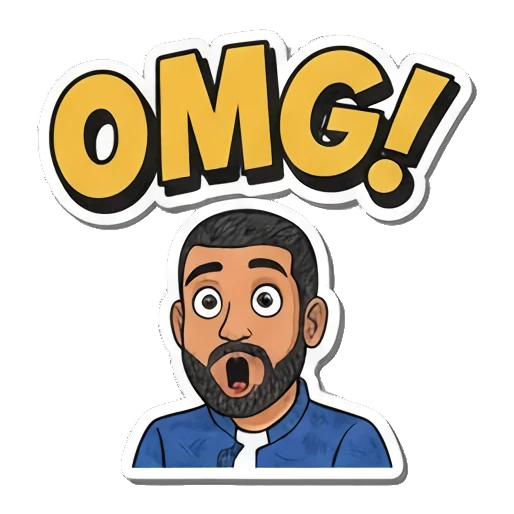 OMG! 惊讶表情，嘴巴张大 Bearded Guy's Cartoon Vibes sticker for expressive chats and social replies.