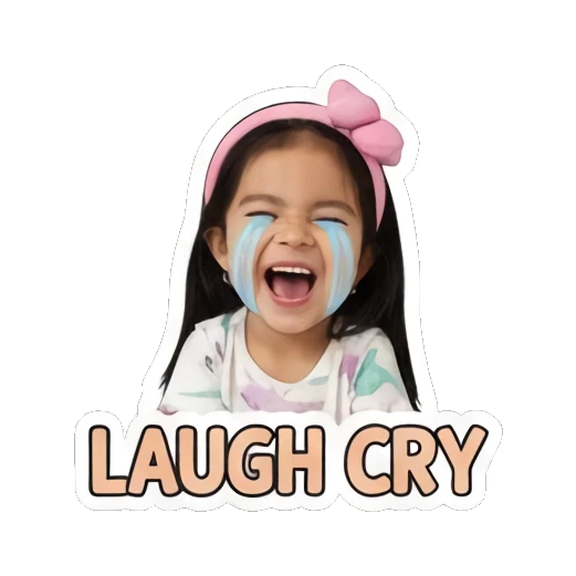 Little girl crying hysterically with LAUGH CRY text Little Girl Daily Expressions sticker for expressive chats and social replies.