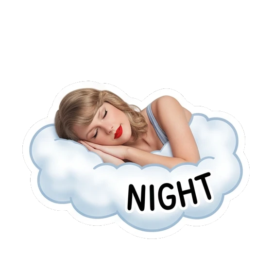 Taylor Swift sleeping on a cloud, text ZZZ... NIGHT Taylor Swift Iconic Expressions sticker for expressive chats and social replies.