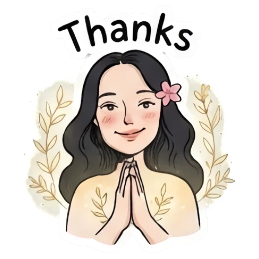 Girl with hands in prayer position, grateful, text Thanks Charming Girl Daily Expressions sticker for expressive chats and social replies.