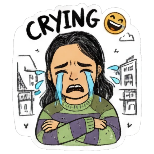 Girl crying with arms crossed Sketchy Girl Daily Vibes sticker for expressive chats and social replies.