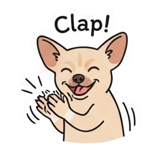 Chihuahua clapping its paws with a happy grin Chihuahua Moods sticker for expressive chats and social replies.