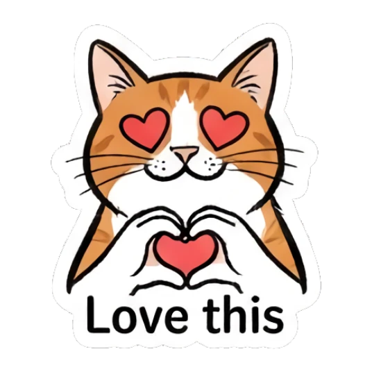 Loving orange cat making a heart shape with paws and text Love this Doodle Orange Cat Daily sticker for expressive chats and social replies.