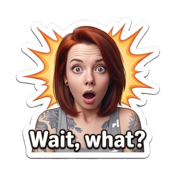 Surprised red-haired girl with mouth open and explosion effect. Red-Haired Girl Expressions sticker for expressive chats and social replies.