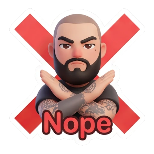 Bearded man making an X gesture with arms, text Nope Bearded Guy Daily Moods sticker for expressive chats and social replies.