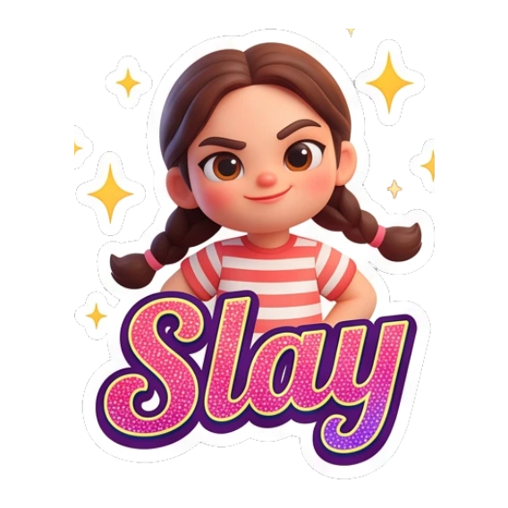 Girl looking confident with slay text Cute Braided Girl Daily sticker for expressive chats and social replies.