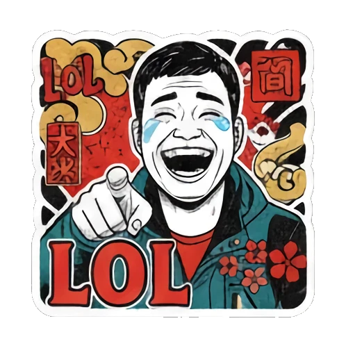 Man laughing LOL Ukiyo-e Guy's Moods sticker for expressive chats and social replies.