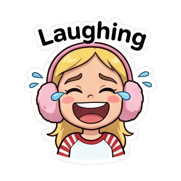 Blonde girl laughing hysterically with tears of joy. Blonde Girl Daily Life sticker for expressive chats and social replies.