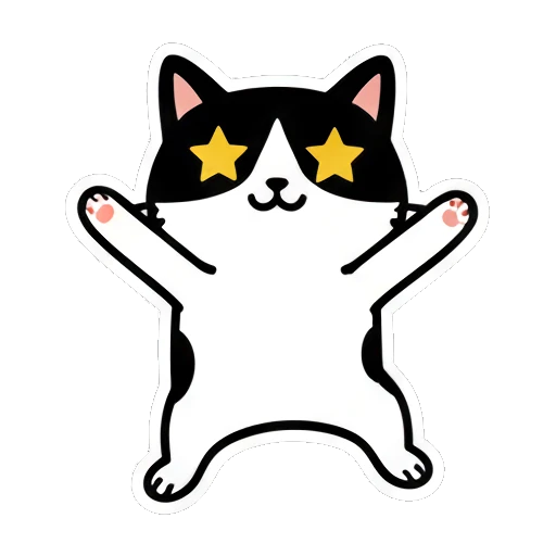 Excited cat with star eyes and arms wide open Black and White Cat Daily sticker for expressive chats and social replies.