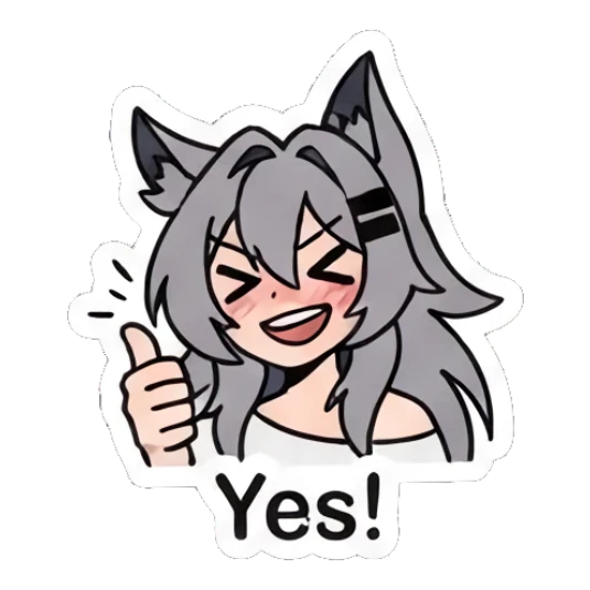 Wolf girl giving a thumbs up with a happy Yes expression Grey Wolf Girl Daily Life sticker for expressive chats and social replies.