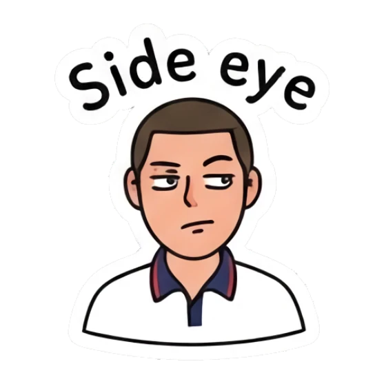 Young man looking sideways with a skeptical side-eye expression. Daily Life of a Cool Guy sticker for expressive chats and social replies.