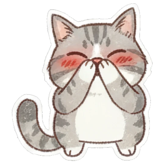 Cat blushing and covering mouth, text Oops Fluffy Doodle Cat Expressions sticker for expressive chats and social replies.