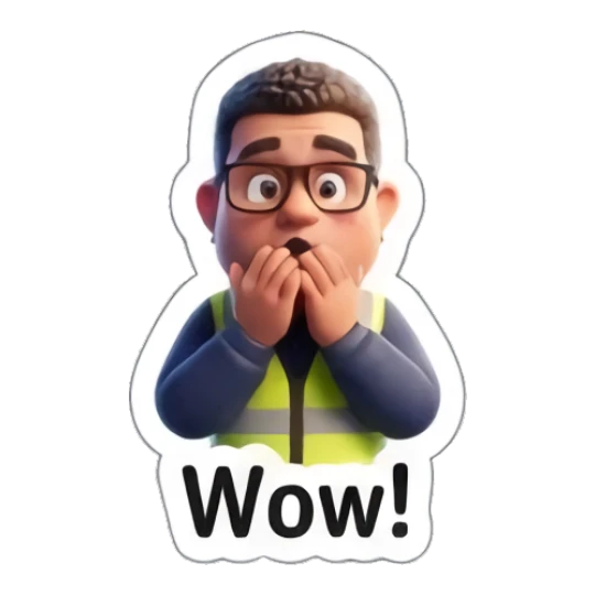 Worker covering mouth with hands, looking shocked or surprised. Busy Worker Life sticker for expressive chats and social replies.