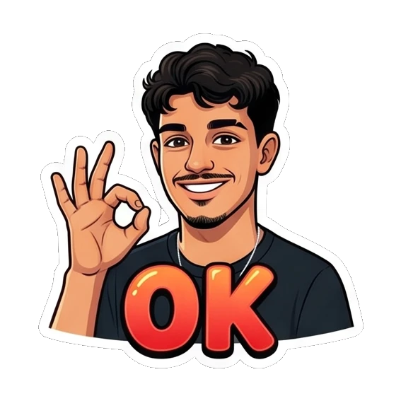Young man making an OK hand gesture with 'OK' text. Cool Guy Daily Vibes sticker for expressive chats and social replies.