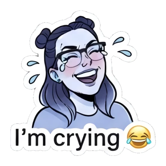 Laughing girl with tears of joy saying I am crying Modern Girl Daily Vibes sticker for expressive chats and social replies.