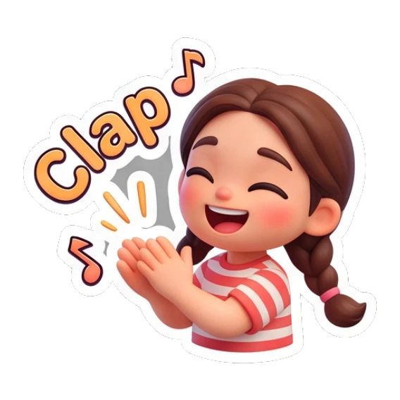 Girl clapping hands happily Cute Braided Girl Daily sticker for expressive chats and social replies.