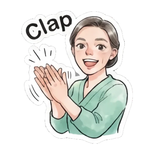 Woman clapping hands with joy and text Clap Modern Gentle Lady Expressions sticker for expressive chats and social replies.