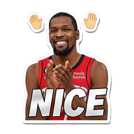Durant clapping hands with 'NICE' text, encouraging. Kevin Durant Basketball Moods sticker for expressive chats and social replies.