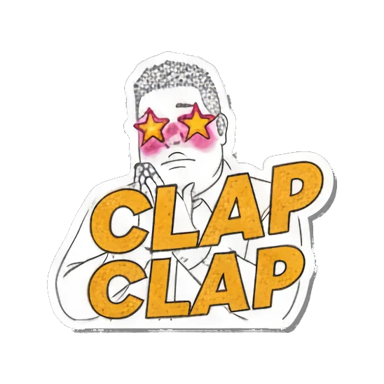 Man clapping with star eyes and Clap Clap text Office Guy Daily Vibes sticker for expressive chats and social replies.