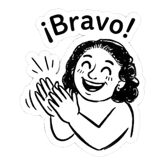 Happy girl clapping hands with '¡Bravo!' text Curly Hair Girl Daily Vibes sticker for expressive chats and social replies.