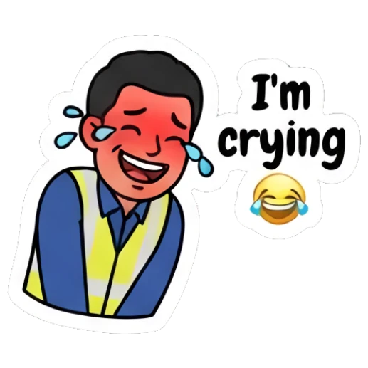 Worker crying with laughter and tears Busy Worker Daily Life sticker for expressive chats and social replies.