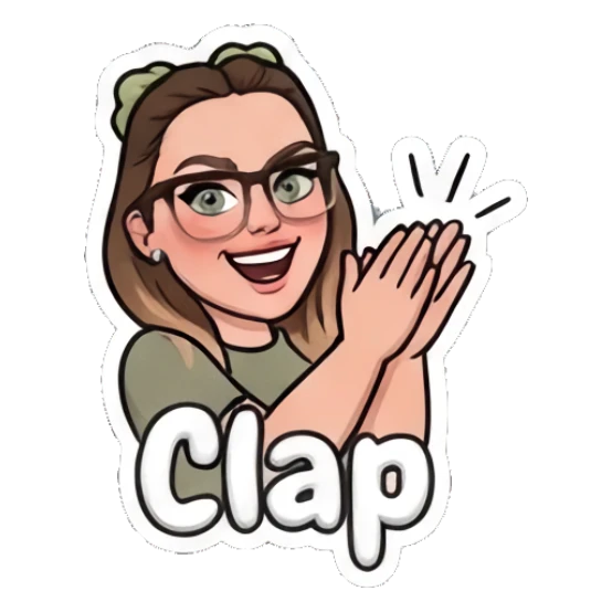 Girl with glasses clapping hands, text Clap My Daily Moods sticker for expressive chats and social replies.