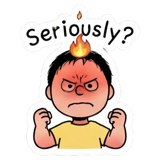 Boy with a flaming head showing intense anger and saying Seriously? Daily Life of a Cartoon Boy sticker for expressive chats and social replies.