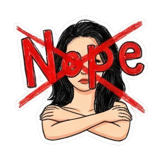 Girl with crossed arms and red X mark with text Nope Doodle Girl Daily Vibes sticker for expressive chats and social replies.