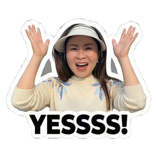 真人女士举手欢呼YESSSS! Lively Lady's Expressive Moments sticker for expressive chats and social replies.