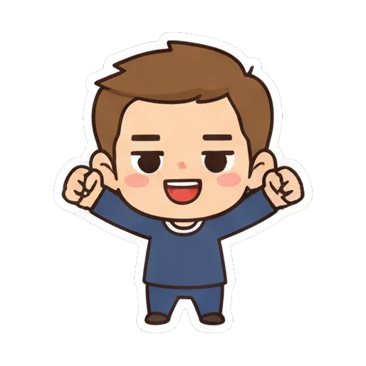 Chibi boy cheering with arms raised Cheerful Chibi Boy Daily sticker for expressive chats and social replies.