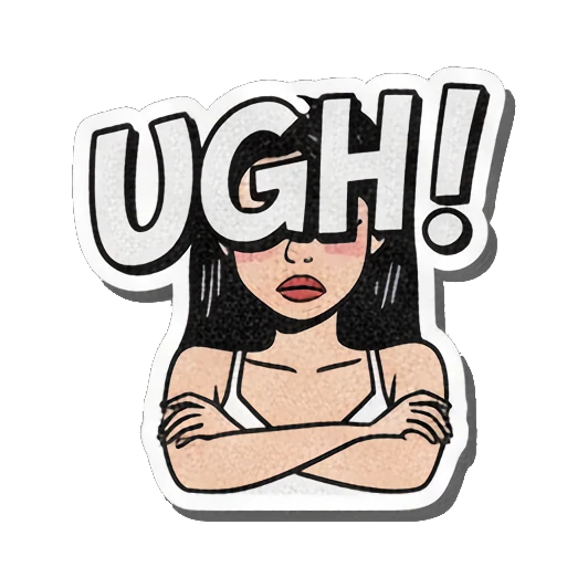 Girl looking annoyed with arms crossed, text UGH! Retro Comic Girl Expressions sticker for expressive chats and social replies.