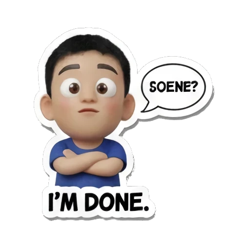男孩交叉双臂表示结束 Daily Life of a Chill Boy sticker for expressive chats and social replies.