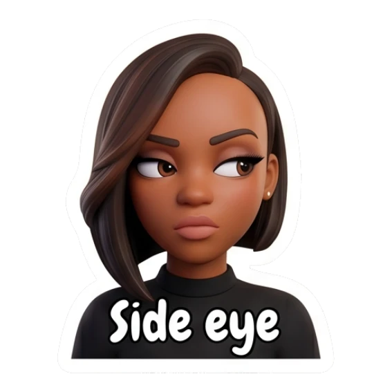 Woman giving a skeptical side eye look. Modern Chic Expressions sticker for expressive chats and social replies.