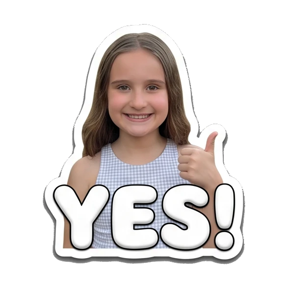 Girl giving a thumbs up with text YES Cheerful Girl Daily Life sticker for expressive chats and social replies.