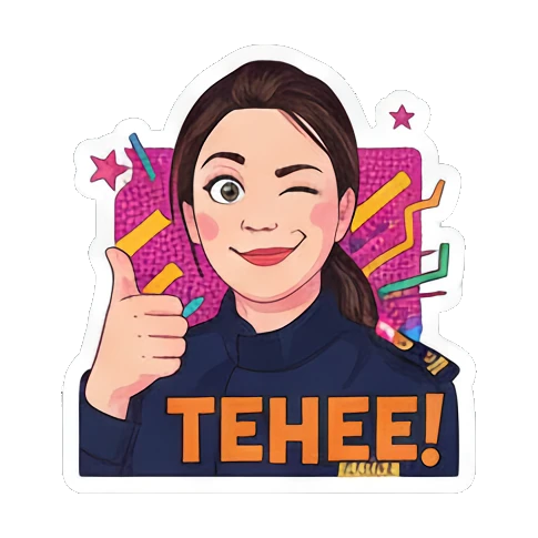 Girl winking Tehee Vivid Pop Persona sticker for expressive chats and social replies.