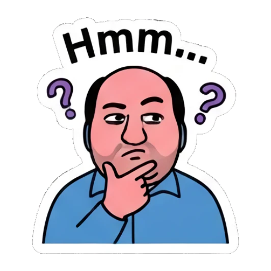 Man thinking with a hand on his chin and text Hmm... Office Guy Daily Vibes sticker for expressive chats and social replies.