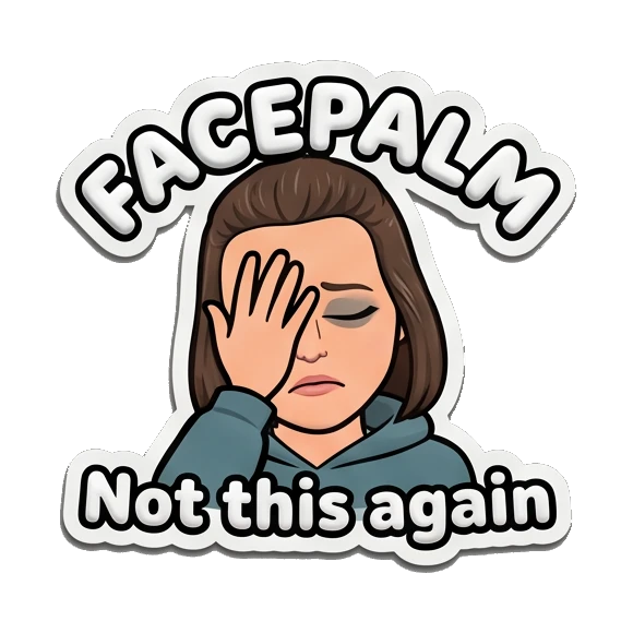 Young woman doing a facepalm with FACEPALM text. Playful Girl Daily Expressions sticker for expressive chats and social replies.