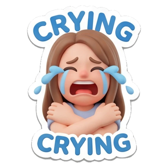 Girl crying loudly with blue tears Cute 3D Girl Expressions sticker for expressive chats and social replies.