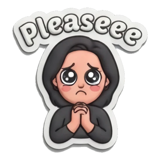 Girl with puppy dog eyes pleading with Pleaseee text Puff Print Girl Daily sticker for expressive chats and social replies.