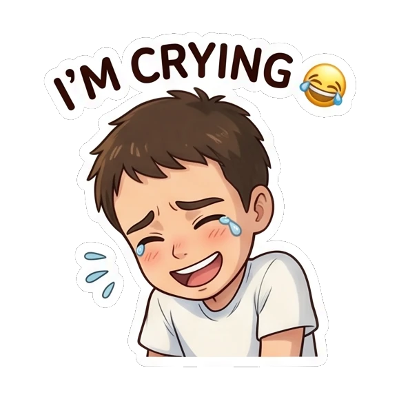 Boy laughing with tears of joy streaming down his face. Daily Life of a Chibi Boy sticker for expressive chats and social replies.