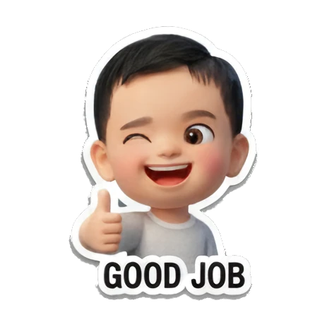 Cute baby winking thumbs up 'GOOD JOB' Baby's Daily Moods sticker for expressive chats and social replies.
