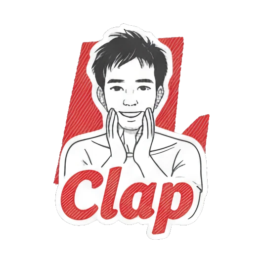 Young man clapping hands with a happy expression and text Clap. Daily Moods of a Young Man sticker for expressive chats and social replies.
