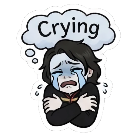 Rocker boy crying with arms crossed, 'Crying' text. Emo Rocker Daily Vibes sticker for expressive chats and social replies.