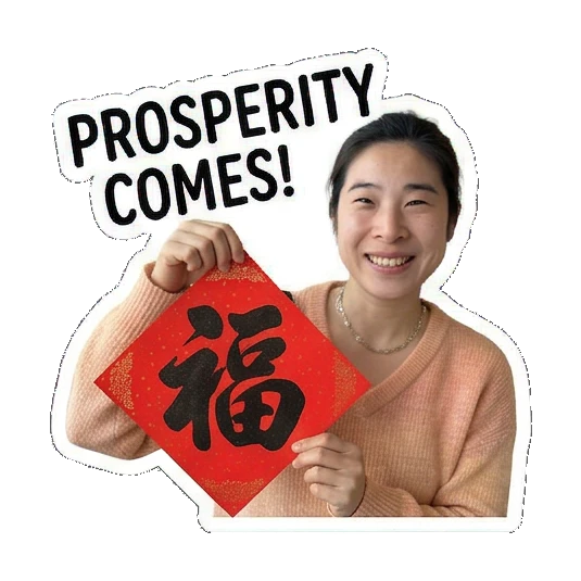 Displaying a Fu character Joyful Lunar New Year Moments sticker for expressive chats and social replies.