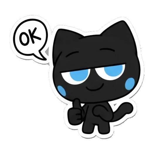 black cat giving thumbs up with OK text Playful Black Cat Expressions sticker for expressive chats and social replies.